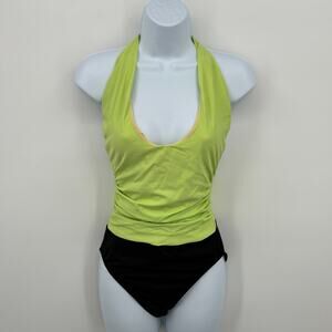 Miraclesuit One Piece Swimsuit Size 8 Halter Lime Green Black Made in USA